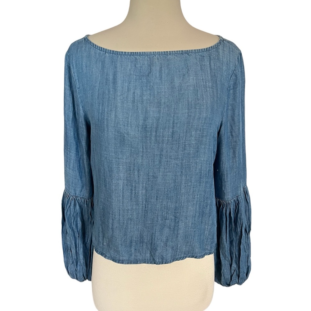 American Eagle Boatneck Denim Top with Bell‎ Long Sleeves Size M